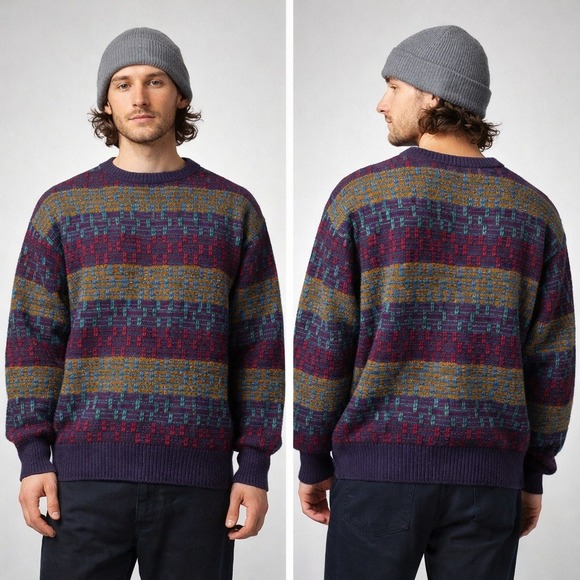 Vintage Pendleton Wool Sweater XL USA Made Geometric Coogi Style Knit
